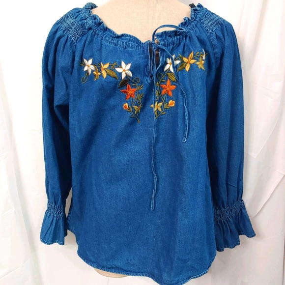 Fashion Bug Tops - Embroidered plus size denim blouse...size1…